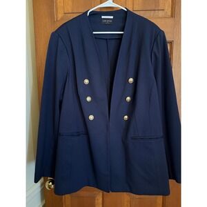 Lane Bryant Classic Double-Breasted Blazer Women 26 Navy Gold Button Career Work